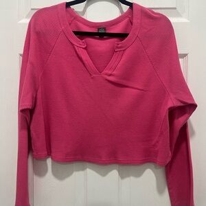 Pink Long Sleeve Women's Crop Top